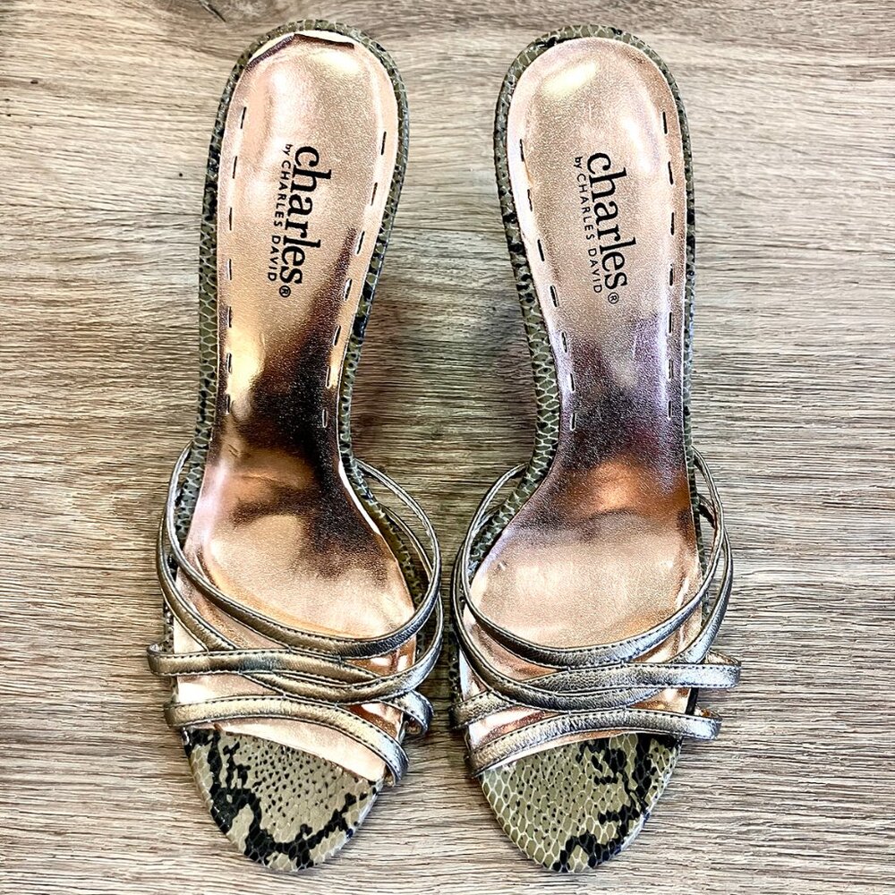 Charles David Strappy Metallic Heels